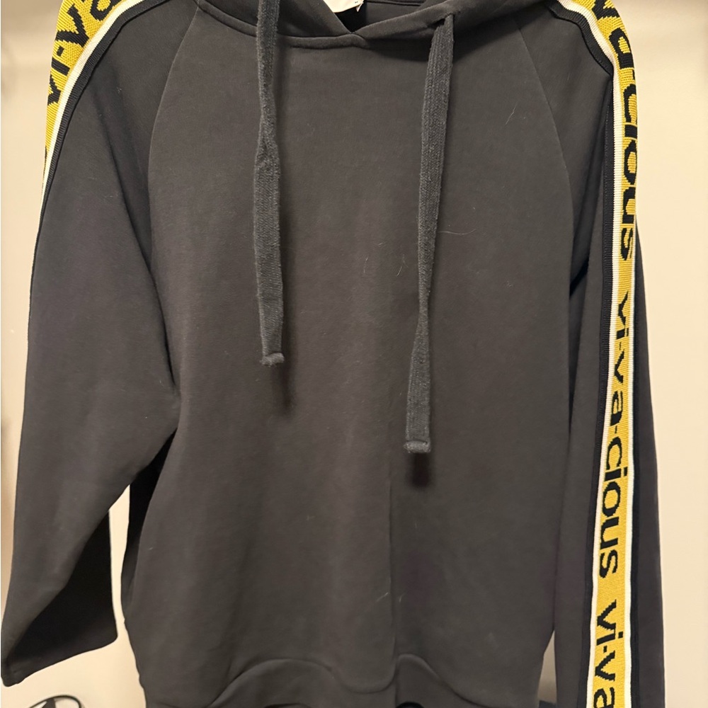 Anthropologie Brand “Just Female” Black Hoodie Sweater with Yellow Accent, M